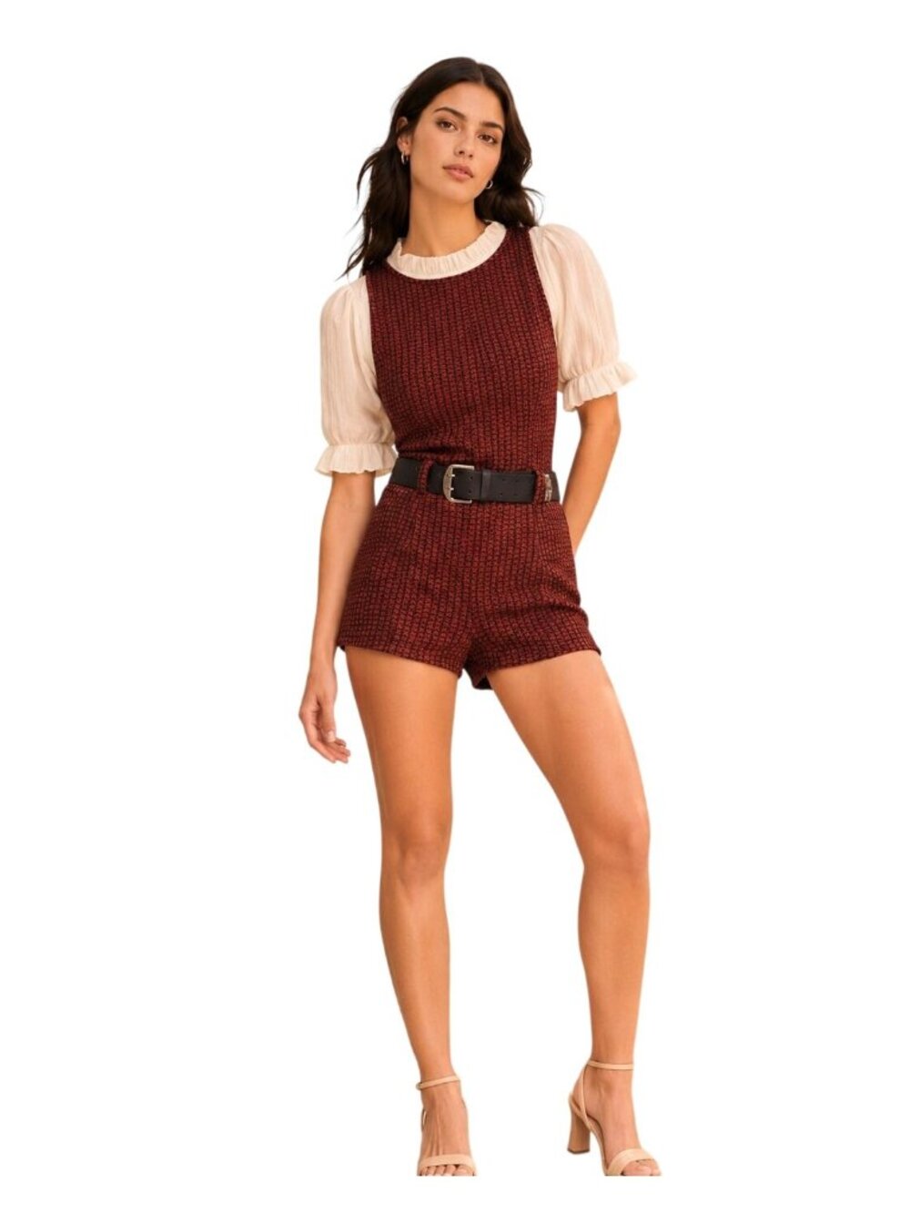 Free People Mod Mini Romper Playsuit Red & Black Sleeveless Women’s Size 10